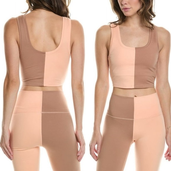 Sz S/M Terez Split Colorblock Crop Top & Leggings In Peach / Beige Set GUC - Picture 6 of 7
